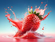 © Logo - Fantastic concept of fresh strawberry fruit floating on big waves of strawberry pulp and juice