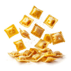 falling Ravioli pasta  isolated on transparent background.
