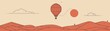 © satria collection - Minimalist Illustration of a Hot Air Balloon Flying Over Mountains.