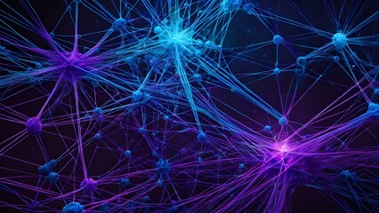 A colorful image of many purple and blue dots that are connected to each other