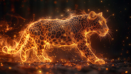 Abstract Leopard, Sparse ancient forest, A group of abstract lines showing a leopard in motion,generative ai