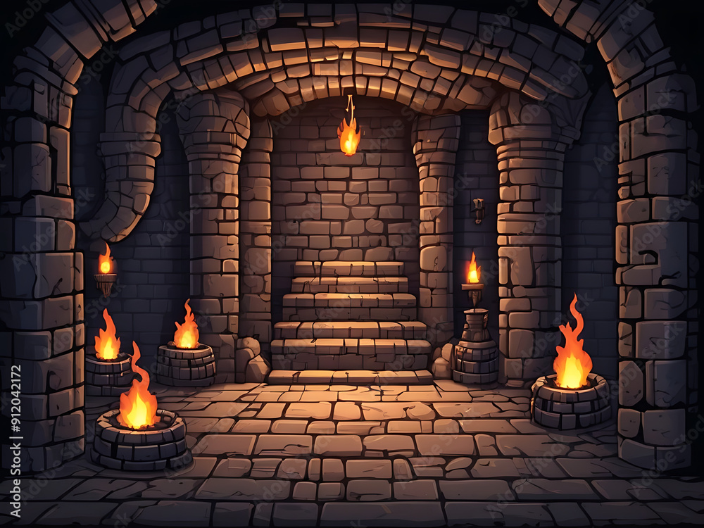 Illustration of a pixel art dungeon background with stone walls ...