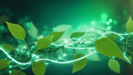 A green leafy background with a green leafy stem
