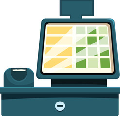 Poster - Modern cash register is standing on a countertop, ready to process transactions in a bustling supermarket