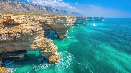 Poster - Dramatic Cliffs and Turquoise Water.