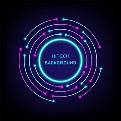 Fototapete - Abstract background technology circle electronic circuit with blue and pink gradient and neon light circle in center.