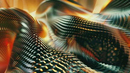 Poster - Vibrant waves of intricate patterns intertwine, illuminated by warm, soft light, creating a mesmerizing and immersive visual experience