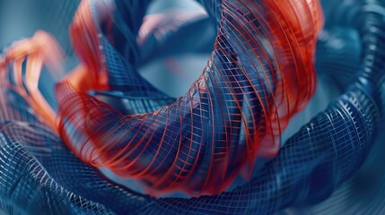 Poster - Vibrant threads of red and blue weave together, creating a mesmerizing dance of color and texture in a captivating abstract formation
