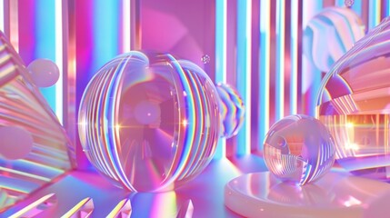 Poster - A mesmerizing array of translucent spheres reflects vibrant hues in a dazzling play of light, creating an enchanting atmosphere