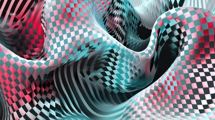 Poster - Vibrant waves of red and blue flow, creating a mesmerizing checkerboard effect in a captivating abstract display