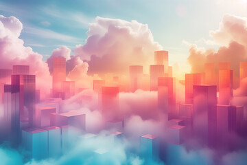 clouds are covering the city skyline in a colorful sky