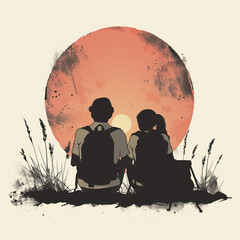 Wall Mural - there are two people sitting on a hill watching the sun