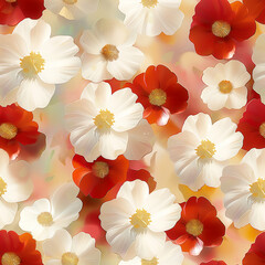 Wall Mural - there are many white and red flowers on a red and white background