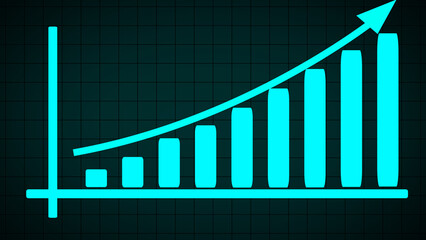 Poster - Business growth success chart with arrow. Rising up stock market blue arrow graph diagram financial business profit progress economic with grid. Graph diagram up, profit growing