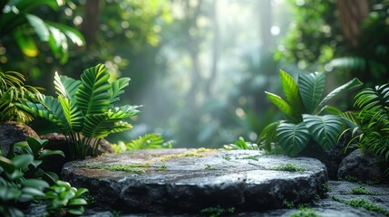 Wall Mural - Stone Platform in Lush Tropical Jungle