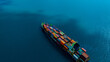 © Media  - Aerial view of the freight shipping transport system cargo ship container. international transportation Export-import business, logistics, transportation industry concepts