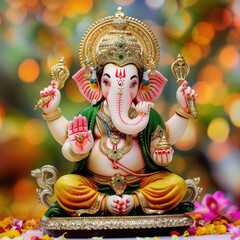 Sticker - Lord ganesha sculpture on blur nature background