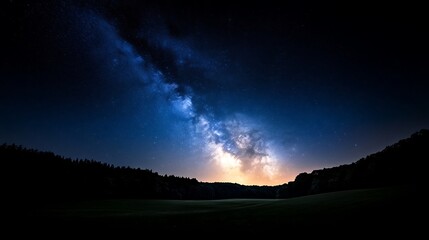 Wall Mural - starry night sky, milky way, dark background, copy space in the center