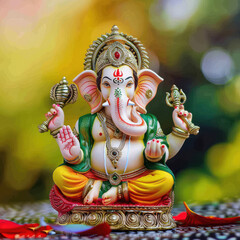 Sticker - Lord ganesha sculpture on blur nature background