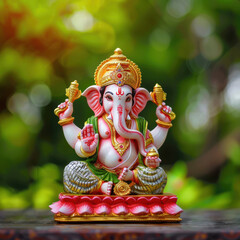 Sticker - Lord ganesha sculpture on blur nature background