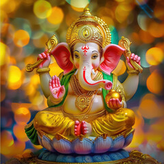 Poster - Colorful lord ganesha sculpture on bokeh background