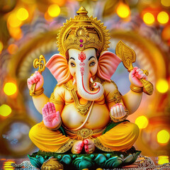 Sticker - Colorful lord ganesha sculpture on bokeh background