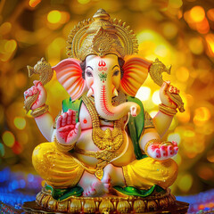 Poster - Colorful lord ganesha sculpture on bokeh background