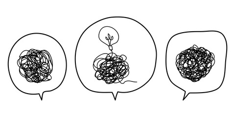 Poster - Hand drawn scribble sketch circle object on speech bubble. Tangled grungy round scribble. isolated on white background. doodle vector illustration