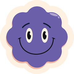 Wall Mural - Happy, smiling purple cartoon character with big eyes and a big smile on a white background