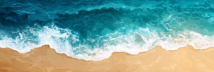 Wall Mural - An illustration of the edge between sand and water, top view, generative AI