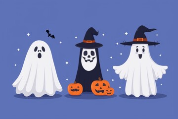 Wall Mural - Halloween outfits and ghostly costumes, capturing the essence of eerie celebrations with vibrant and spooky visuals.