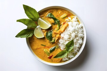 A delectable and vibrant image of a bowl of golden yellow curry