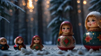 Wall Mural - Matryoshka dolls in the winter forest