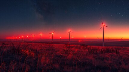 Wall Mural - Wind Turbines Under a Red Sunset