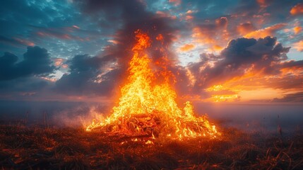 Wall Mural - Fiery Sunset Bonfire