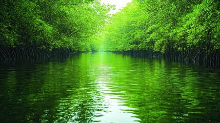 Wall Mural - Green Water and Mangrove Trees.