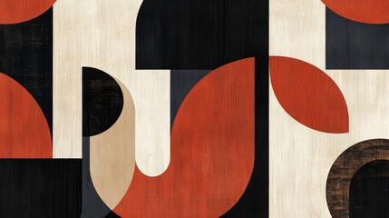 Abstract geometric pattern with red and black shapes