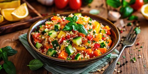 Wall Mural - Bulgur Salad with Fresh Summer Vegetables A Nutritious and Delicious Diet Option