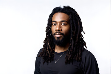 Portrait of proud selfish attractive african-american man with dreadlocks and beard. isolated on white background