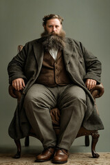 Poster - A man with a long beard sitting in a chair.