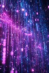 Poster - Digital rain of data streams, neon lights and binary code, immersive and complex, cybernetic feel