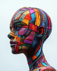 A colorful head with a face made of different colored squares