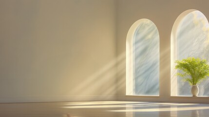 Sunbeams through Arch Windows Minimalist Interior