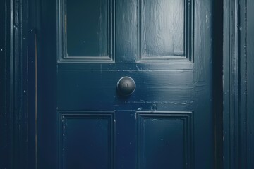 Close-up shot of a blue door handle