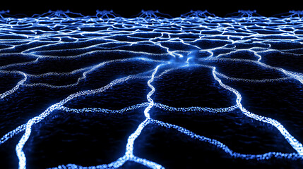 Wall Mural - Abstract Blue Glowing Lines on a Black Surface