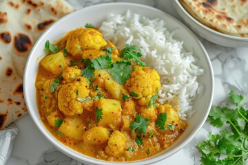 Wall Mural - Delicious cauliflower potato curry with rice