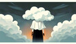 © ludariimago - Eine einsame Frau versteckt den Kopf in einer Wolke. Grafik für soziale Medien, Logo, Icon, Poster, Hintergründe.