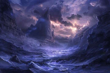 Wall Mural - A Mystical Sea Separating Two Majestic Rock Formations