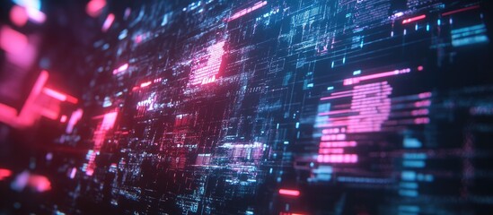 Poster - 3D Rendered Text with Screen Effects Showcasing Technological Glitches and Interference