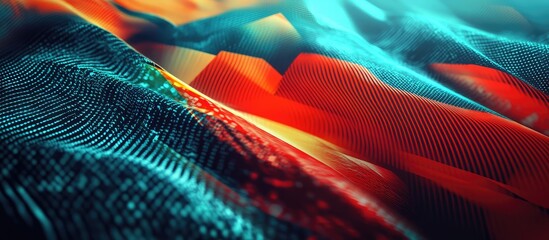 Poster - 3D rendering of a flag with technological glitch effects and various interference patterns